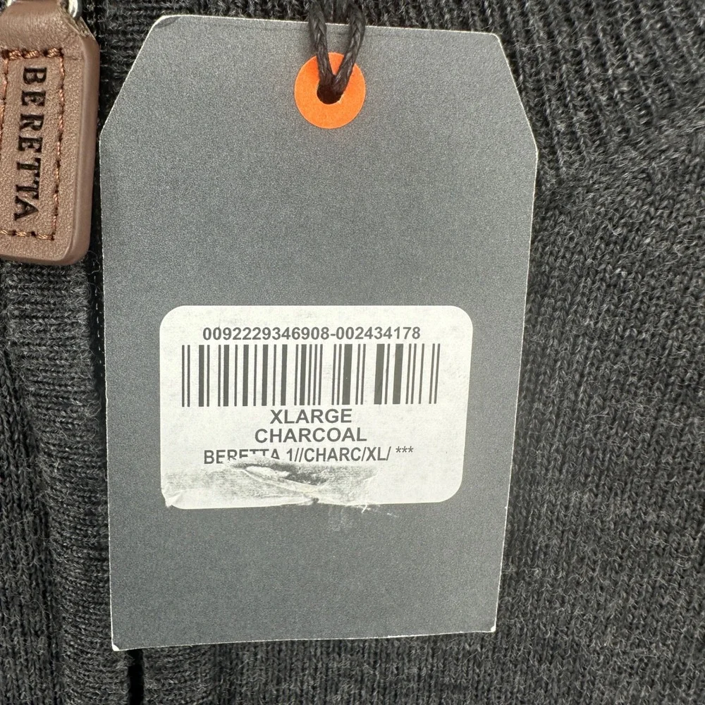 Beretta Quarter Zip Sweater Mens XL Charcoal Gray Solid 100% Merino Wool NWT